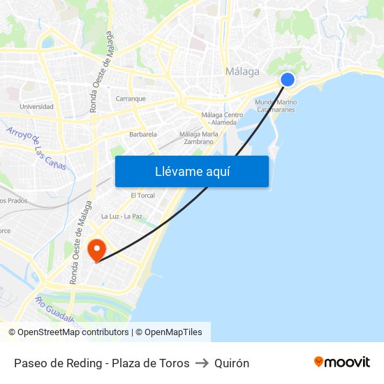 Paseo de Reding - Plaza de Toros to Quirón map