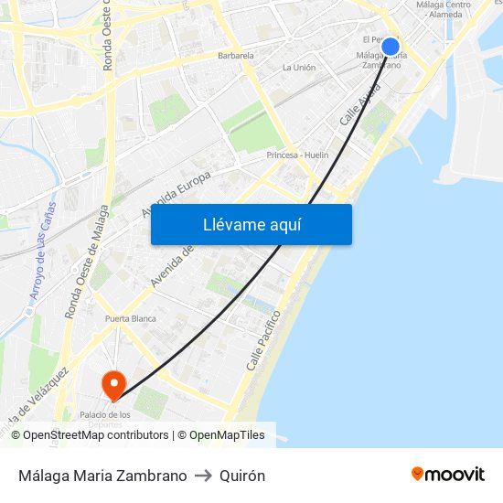 Málaga Maria Zambrano to Quirón map