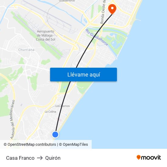 Casa Franco to Quirón map