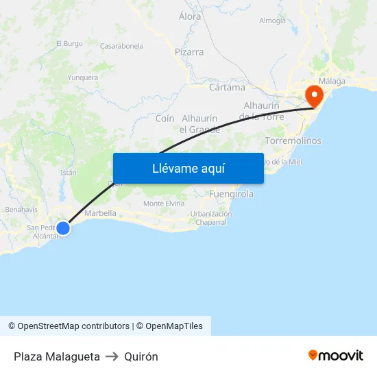 Plaza Malagueta to Quirón map