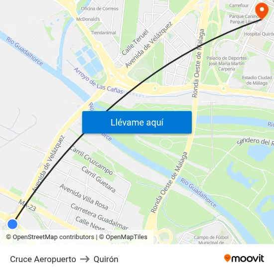 Cruce Aeropuerto to Quirón map