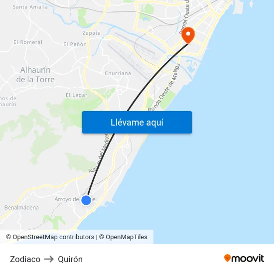 Zodiaco to Quirón map