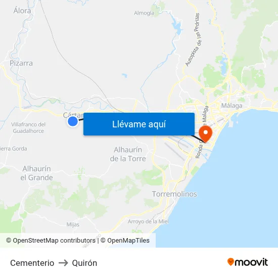 Cementerio to Quirón map