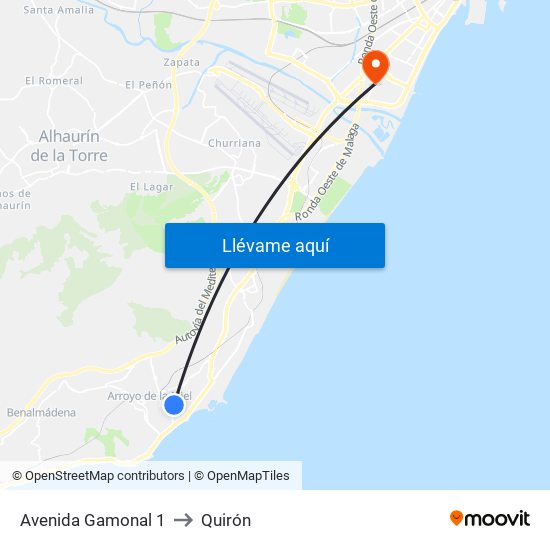 Avenida Gamonal 1 to Quirón map