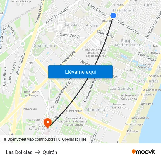 Las Delicias to Quirón map