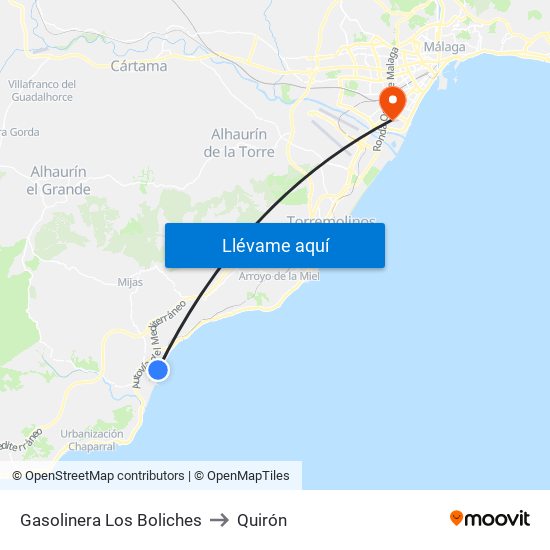 Gasolinera Los Boliches to Quirón map