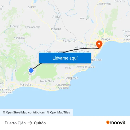 Puerto Ojén to Quirón map