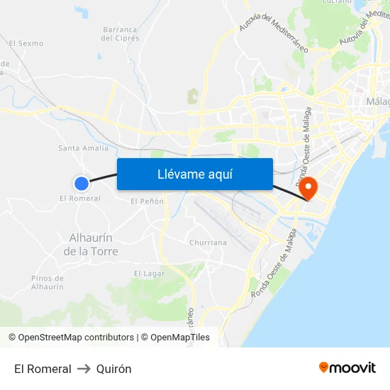 El Romeral to Quirón map