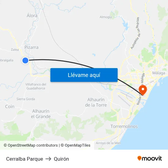 Cerralba Parque to Quirón map