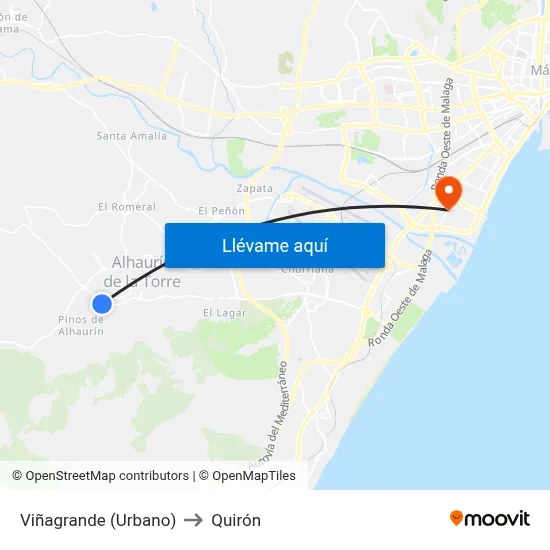 Viñagrande (Urbano) to Quirón map