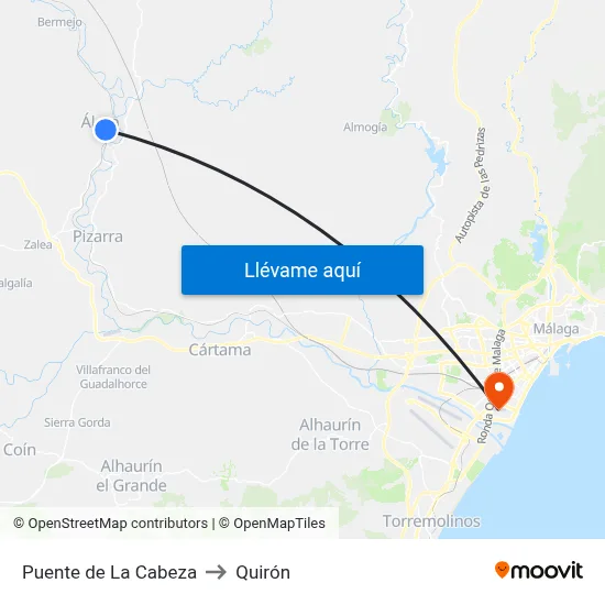 Puente de La Cabeza to Quirón map