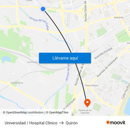 Universidad / Hospital Clínico to Quirón map