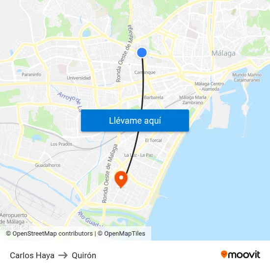 Carlos Haya to Quirón map