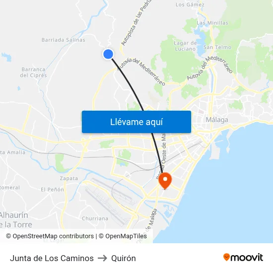 Junta de Los Caminos to Quirón map