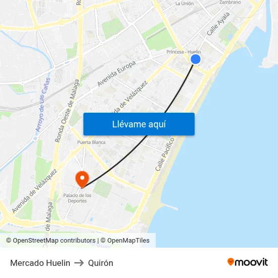 Mercado Huelin to Quirón map