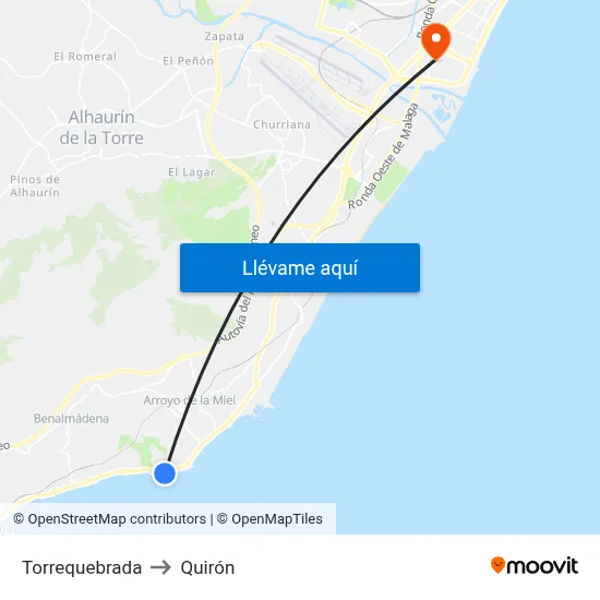 Torrequebrada to Quirón map