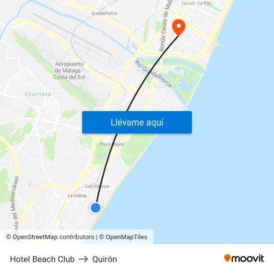 Hotel Beach Club to Quirón map