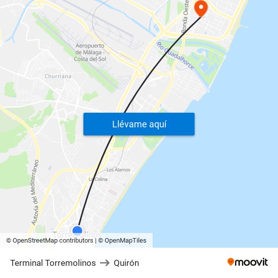 Terminal Torremolinos to Quirón map