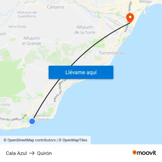 Cala Azul to Quirón map