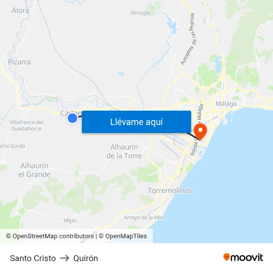 Santo Cristo to Quirón map