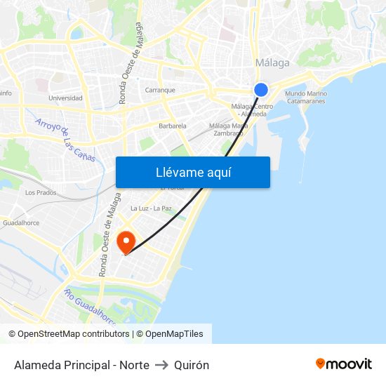 Alameda Principal - Norte to Quirón map