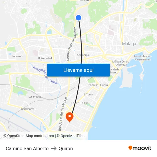 Camino  San Alberto to Quirón map