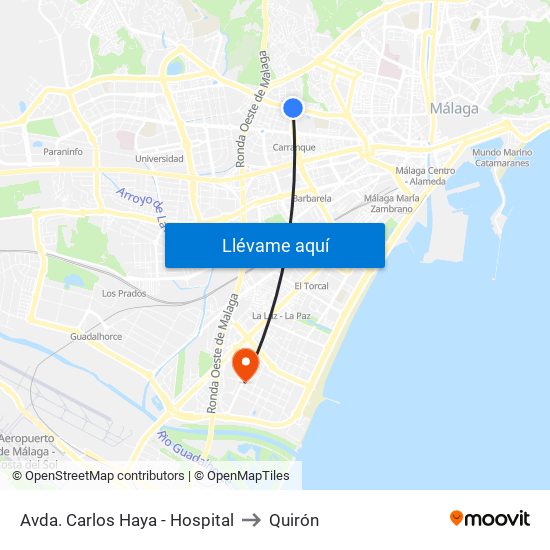 Avda. Carlos Haya - Hospital to Quirón map