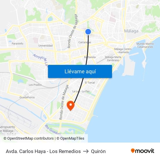 Avda. Carlos Haya - Los Remedios to Quirón map