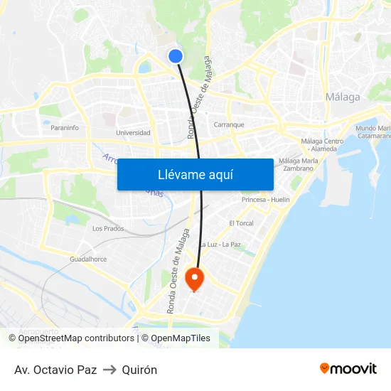 Av. Octavio Paz to Quirón map