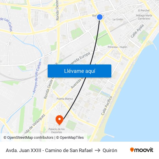 Avda. Juan XXIII - Camino de San Rafael to Quirón map