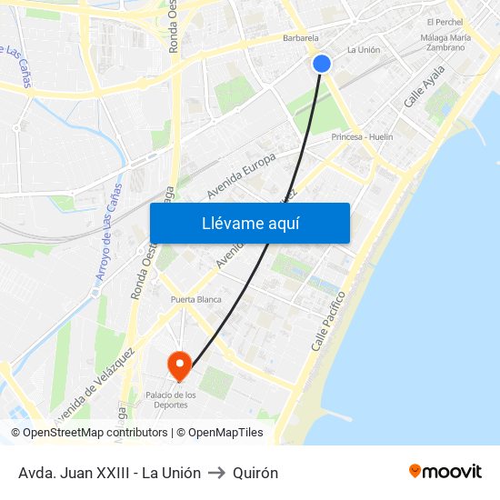 Avda. Juan XXIII - La Unión to Quirón map