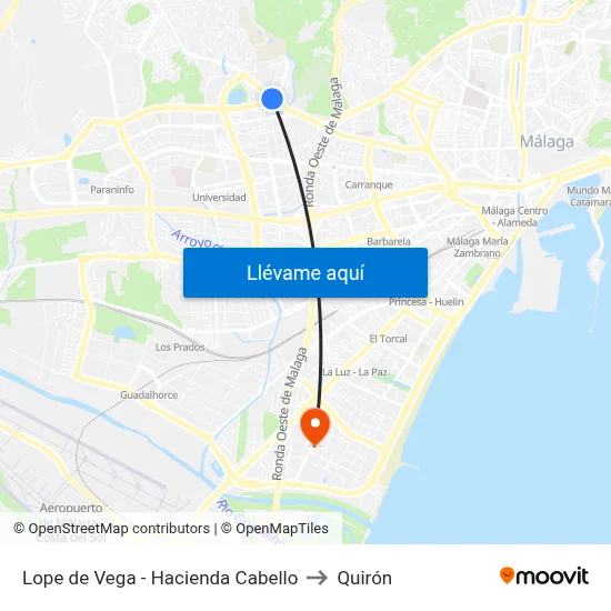 Lope de Vega - Hacienda Cabello to Quirón map