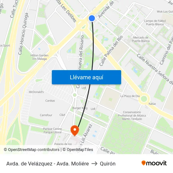 Avda. de Velázquez - Avda. Moliére to Quirón map