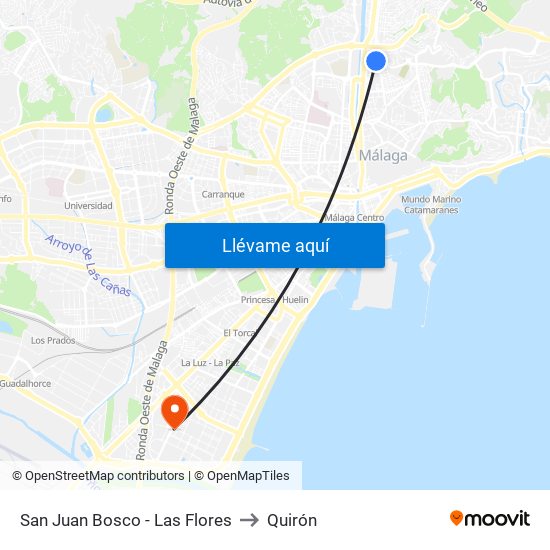 San Juan Bosco - Las Flores to Quirón map