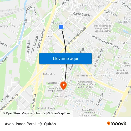 Avda. Isaac Peral to Quirón map