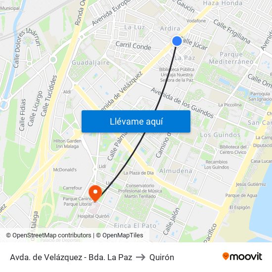 Avda. de Velázquez - Bda. La Paz to Quirón map