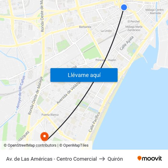 Av. de Las Américas - Centro Comercial to Quirón map