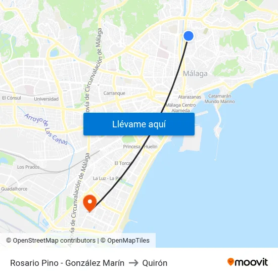 Rosario Pino - González Marín to Quirón map
