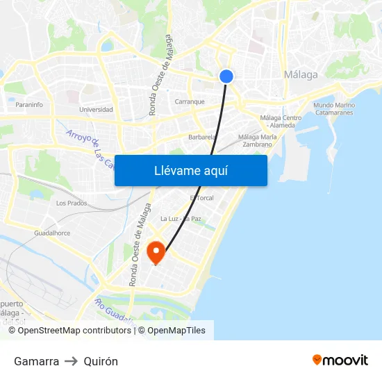 Gamarra to Quirón map