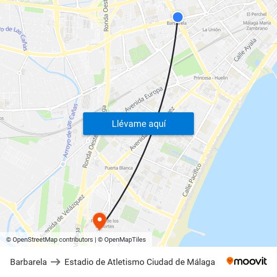 Barbarela to Estadio de Atletismo Ciudad de Málaga map