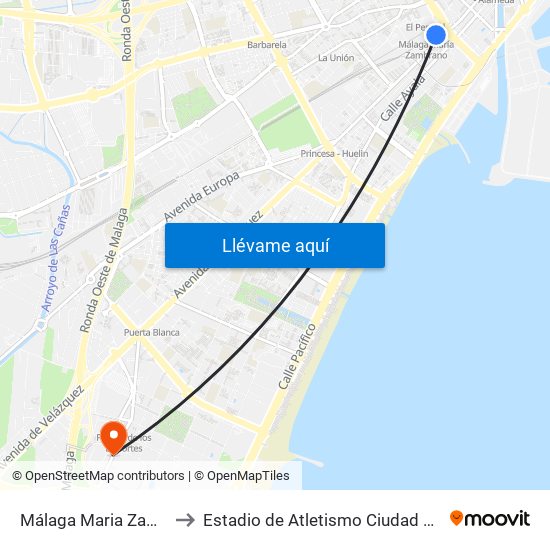 Málaga Maria Zambrano to Estadio de Atletismo Ciudad de Málaga map