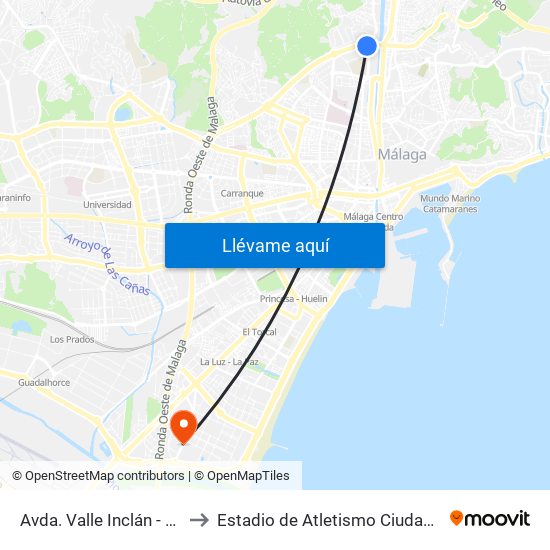 Avda. Valle Inclán - La Palma to Estadio de Atletismo Ciudad de Málaga map