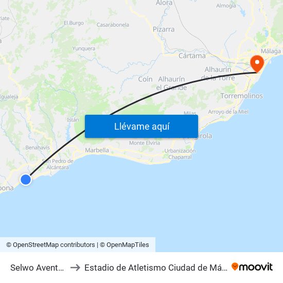 Selwo Aventura to Estadio de Atletismo Ciudad de Málaga map