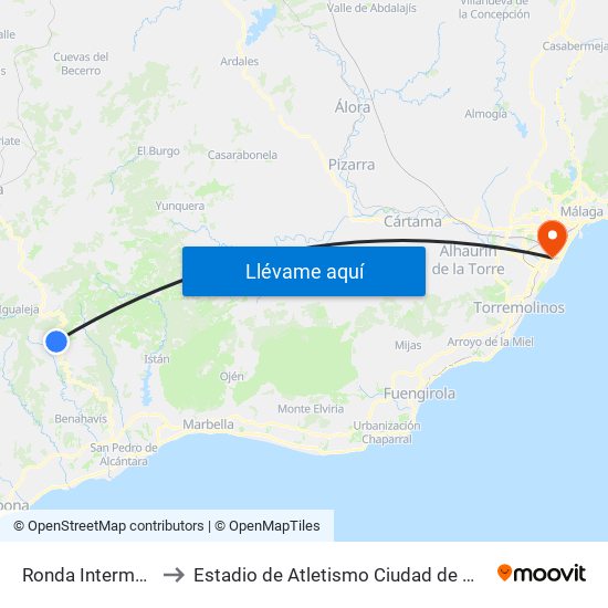 Ronda Intermedio to Estadio de Atletismo Ciudad de Málaga map