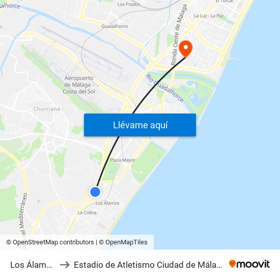 Los Álamos to Estadio de Atletismo Ciudad de Málaga map
