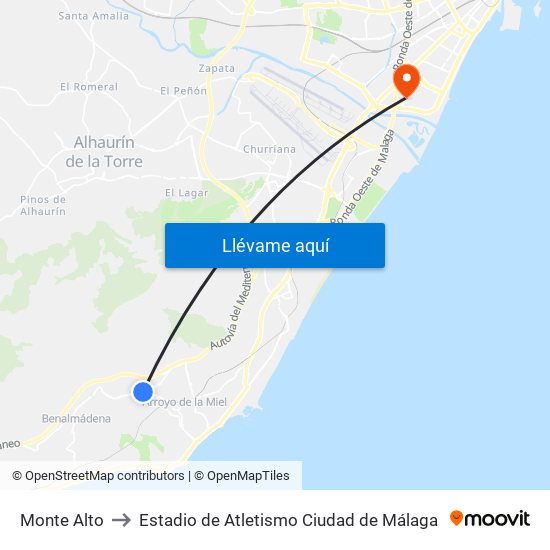 Monte Alto to Estadio de Atletismo Ciudad de Málaga map
