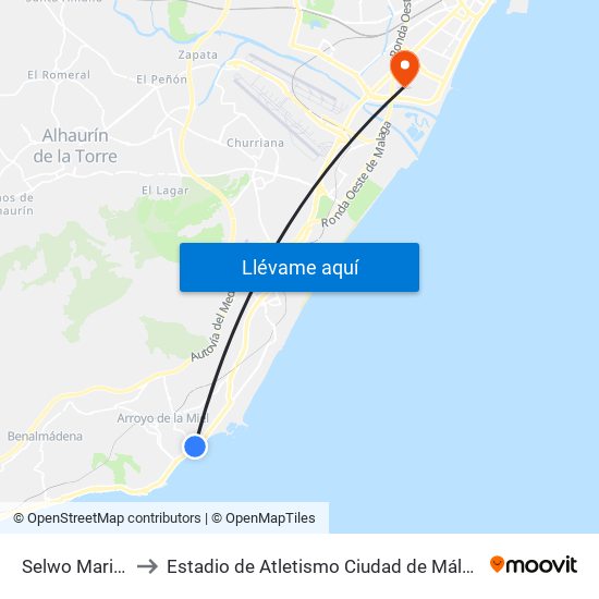 Selwo Marina to Estadio de Atletismo Ciudad de Málaga map