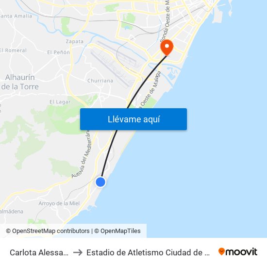 Carlota Alessandri to Estadio de Atletismo Ciudad de Málaga map