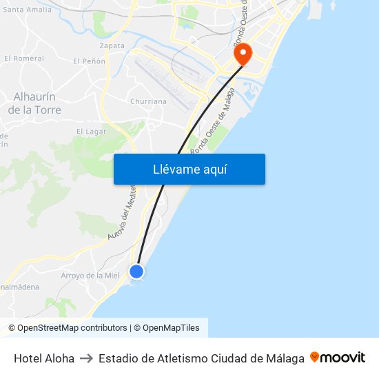 Hotel Aloha to Estadio de Atletismo Ciudad de Málaga map