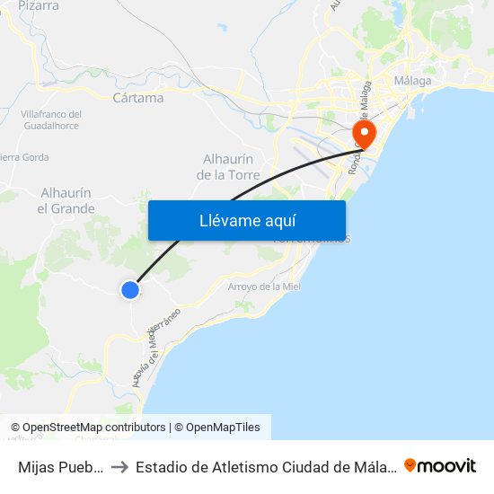 Mijas Pueblo to Estadio de Atletismo Ciudad de Málaga map